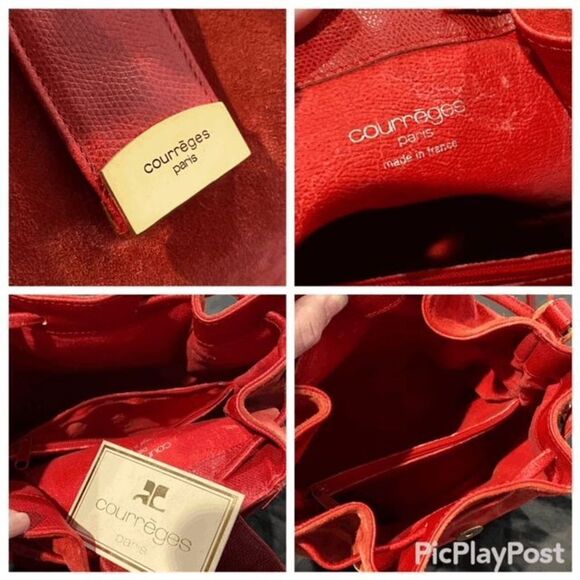 Authentic Vintage Courreges Red Suede Leather Draw String Bucket Bag Purse - Picture 4 of 16